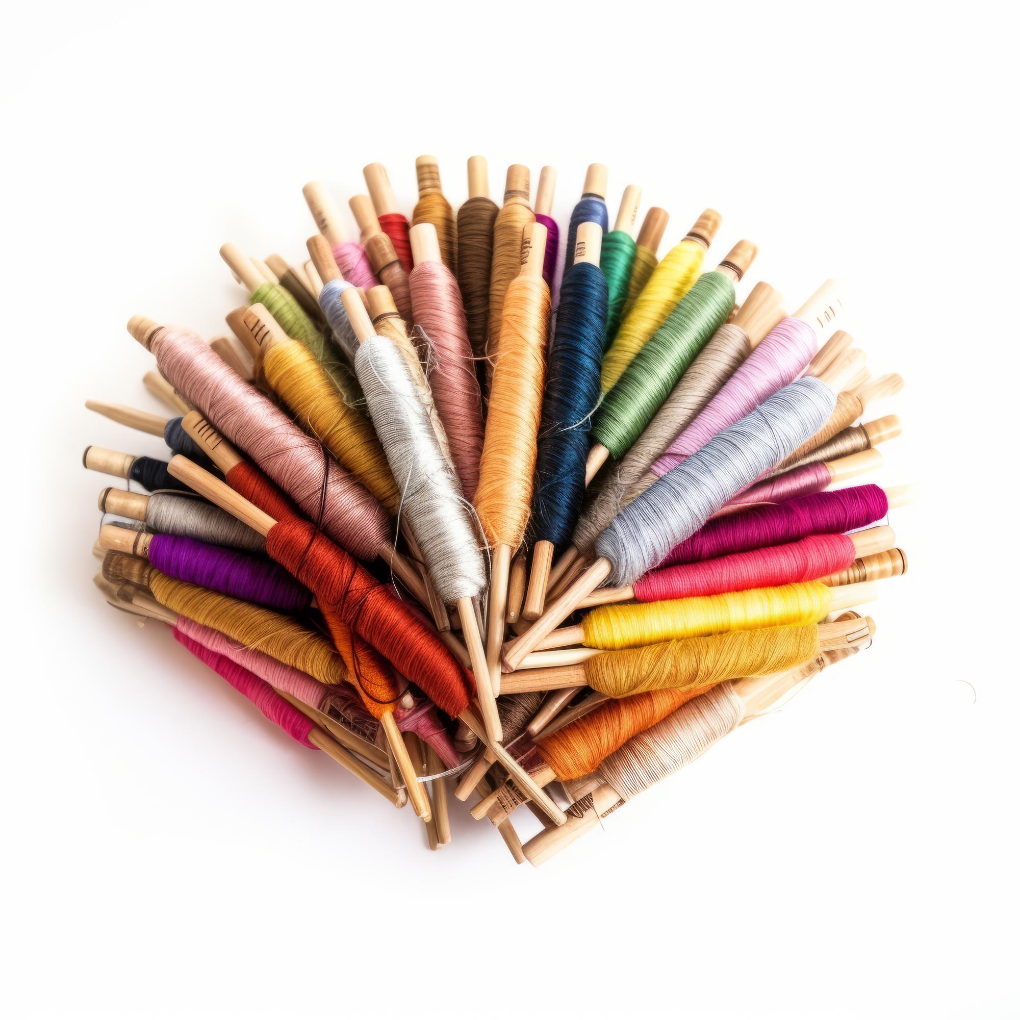 Assortment of colored threads and needles